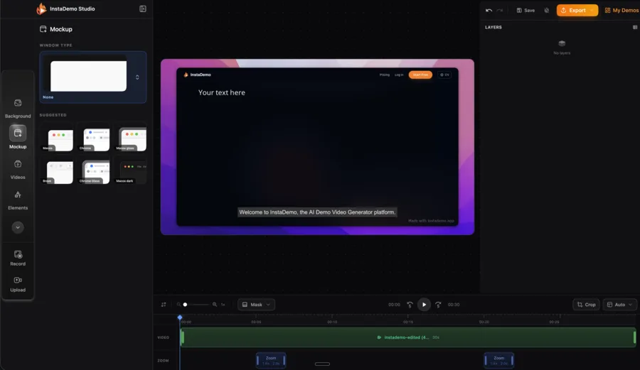 InstaDemo Studio timeline and effects
